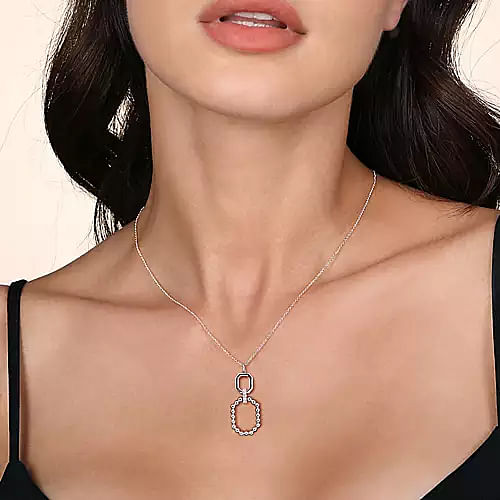 Gabriel Sterling Silver Octagon 0.22Ct White Sapphire Bujukan Drop Pendant Necklace