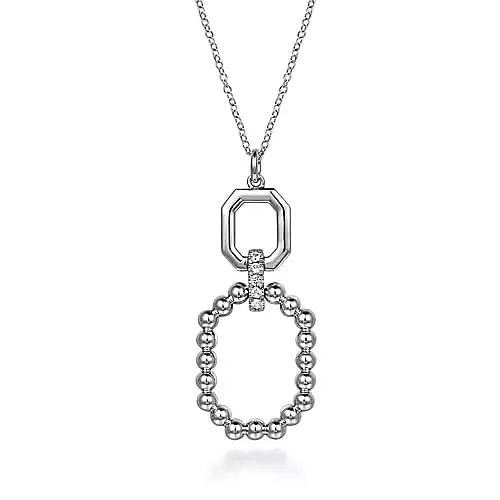 Gabriel Sterling Silver Octagon 0.22Ct White Sapphire Bujukan Drop Pendant Necklace