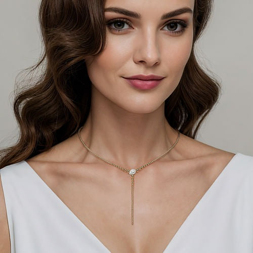 14K White & Yellow Gold Bujukan Beads and 0.26Ct Diamond Y Necklace