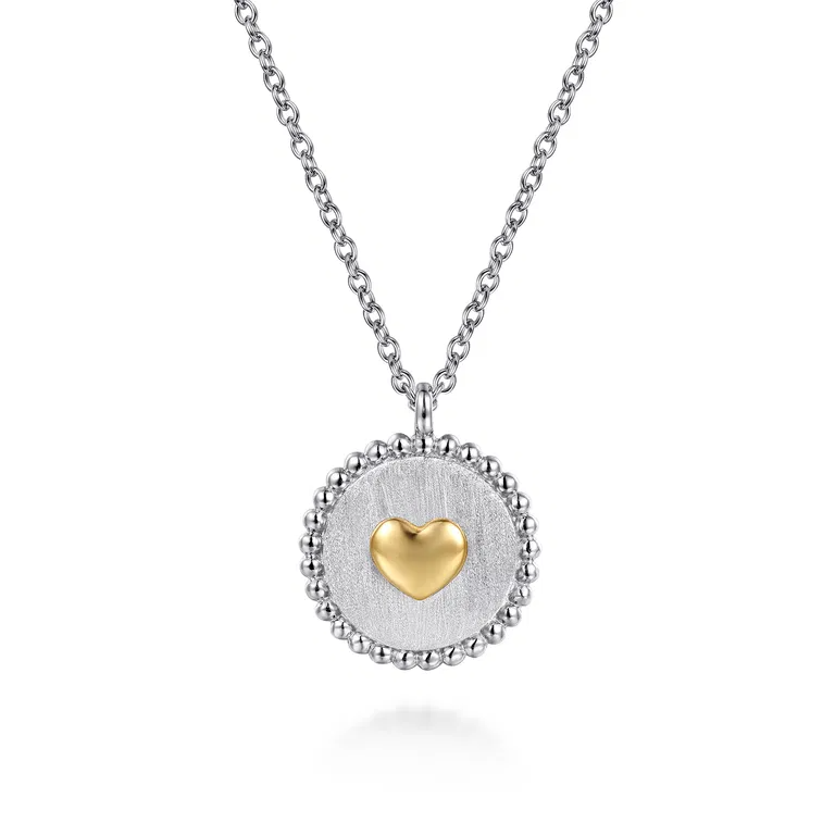 Sterling Silver and 14k Yellow Gold Bujukan Beaded Heart Necklace