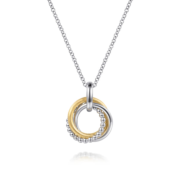 14K Yellow Gold and Sterling Silver Bujukan Interlocking Circle Door Knocker Pendant Necklace