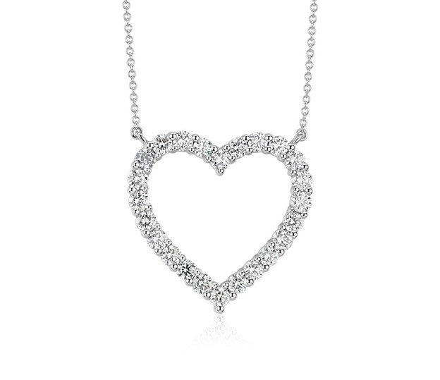 14k White Gold 1.35Ct Diamond Heart Necklace with 26 Diamonds