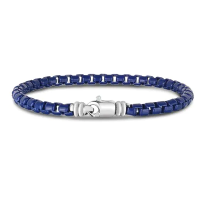 Men's Sterling Silver Blue Box Link Bracelet 8.5 Inch Long