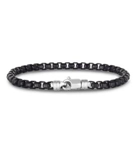 Sterling Silver Black Box Link Bracelet 8.5 Inch Long