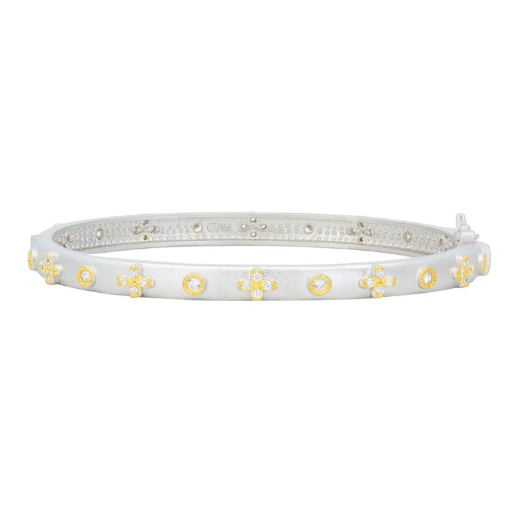 Freida Rothman Rhodium and Gold Plated Our Favorite Clover Hinge Bangle