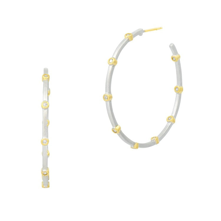 Freida Rothman Rhodium and Gold Plated Bezel Hoop Earring