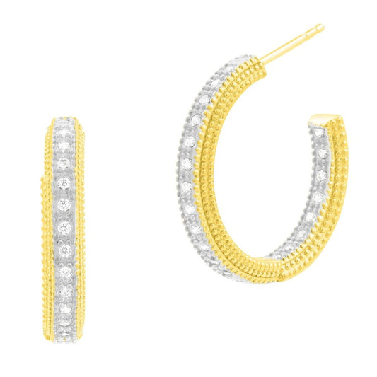 Freida Rothman Gold Plated Pave Hoop Earring