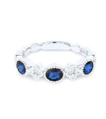 14k White Gold 0.97 Ct Sapphire, 0.19 Ct Diamond Ring