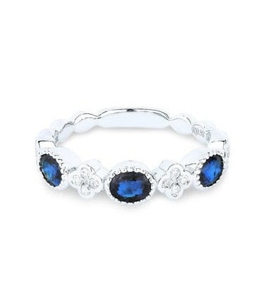 14k White Gold 0.97 Ct Sapphire, 0.19 Ct Diamond Ring
