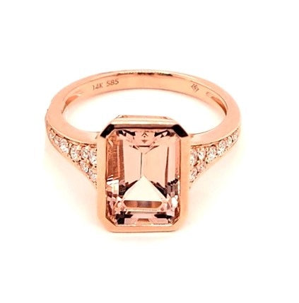 14k Rose Gold 2.97Ct Morganite, 0.21Ct Diamond Ring