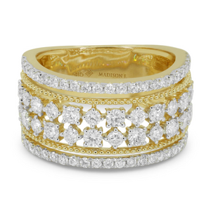 14k Yellow Gold 1.41Ct Diamond Ring with 4 rows of Diamonds