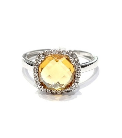 14k White Gold Citrine and 0.10Ct Diamond Ring