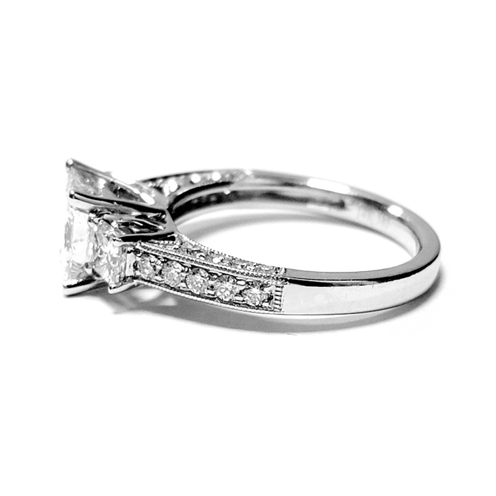 14k White Gold Ctr 1.12 Ct SI2 F GIA, Mounting 0.51 Princess, 0.41 Round Diamond Ring