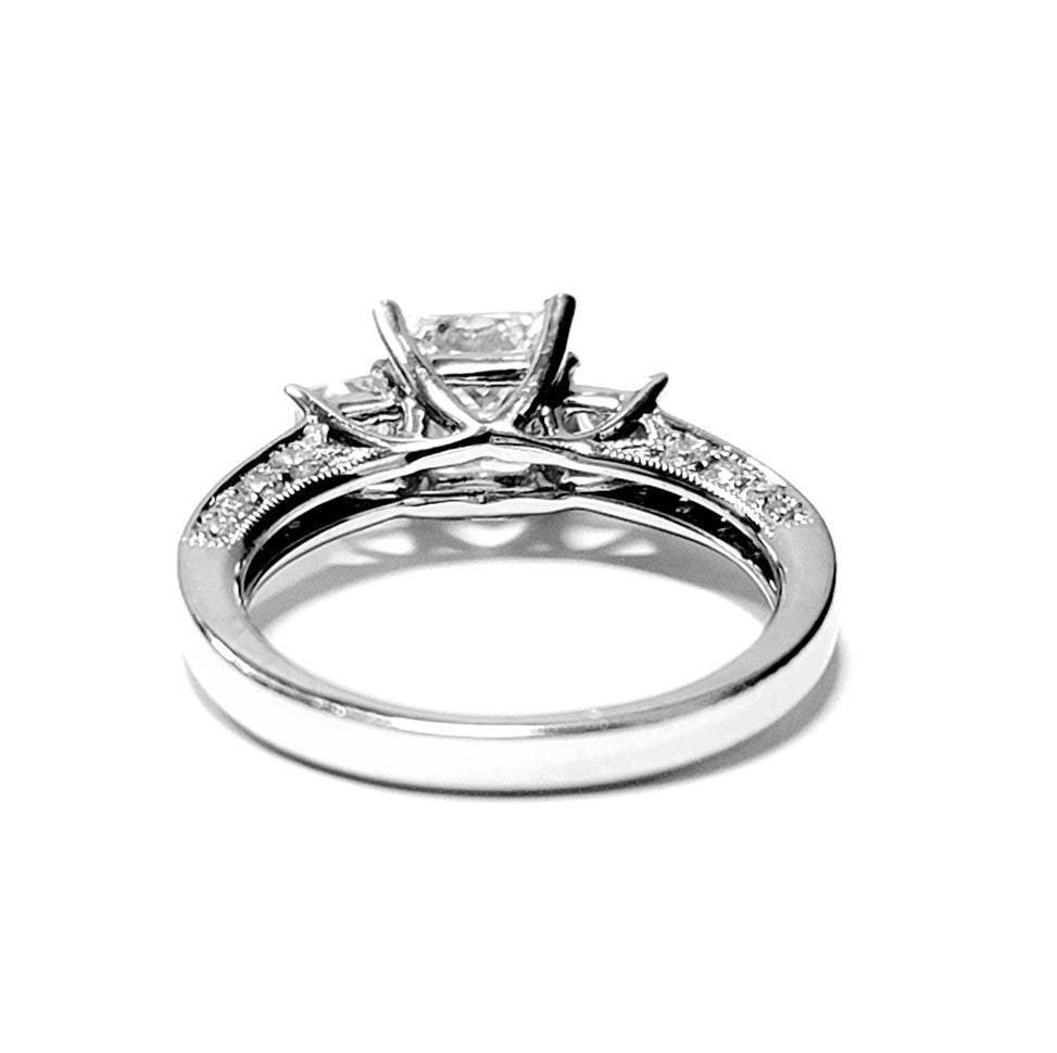 14k White Gold Ctr 1.12 Ct SI2 F GIA, Mounting 0.51 Princess, 0.41 Round Diamond Ring