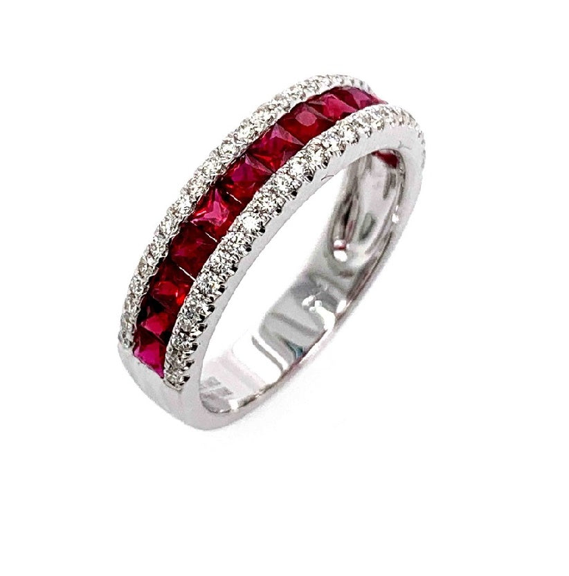 18k White Gold 0.31Ct Diamond, 1.04Ct Ruby Band