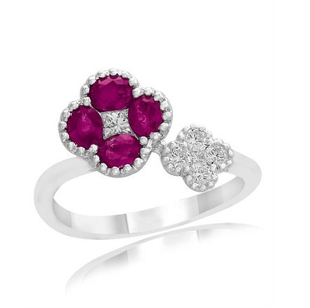 18k White Gold 0.76 Ct Ruby, 0.28 Ct Diamond Ring