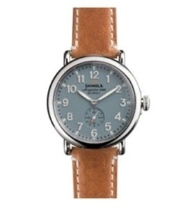 Shinola Runwell 41MM, Gray Dial with Sub Second Hand, Brown Leather Strap