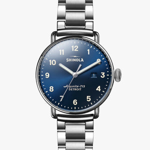 Shinola Canfield 43MM, Midnight Blue Dial, Stainless Steel Bracelet