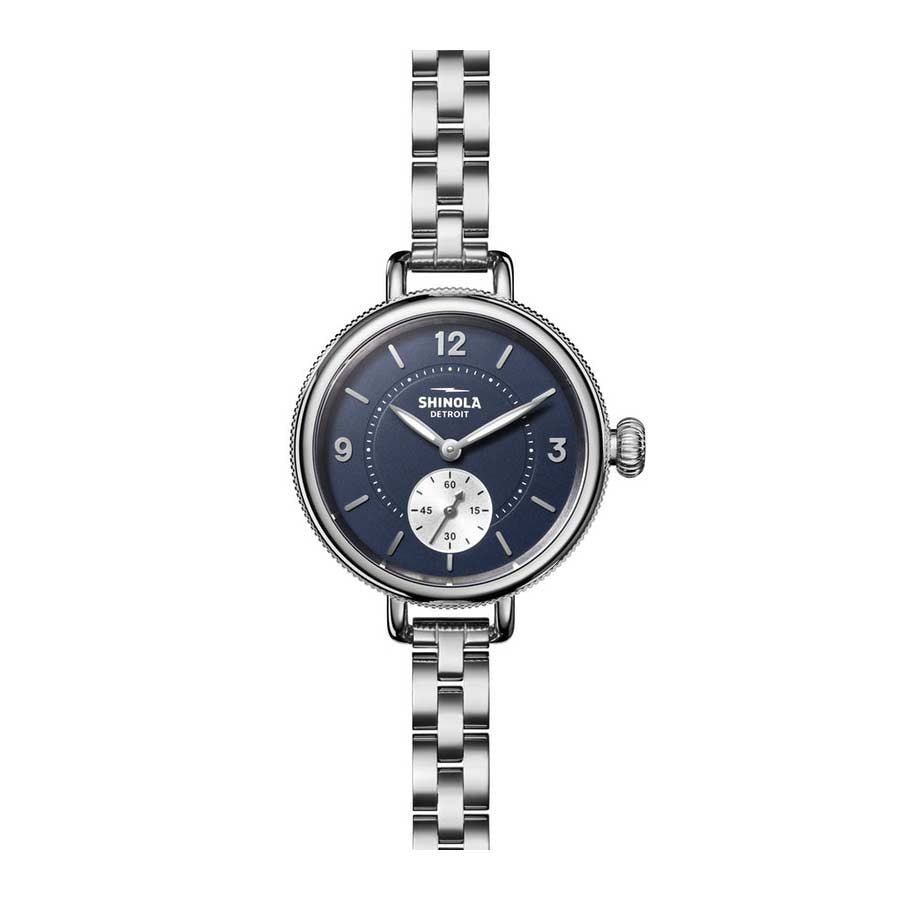 Shinola Birdy 34MM, Midnight Blue Dial, Coin Edge, Stainless Steel Bracelet