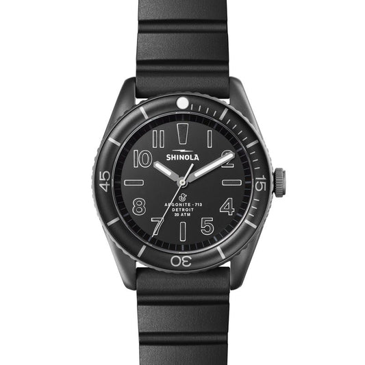 Shinola Duck 3H 42MM, Black Dial, Black Rubber Strap