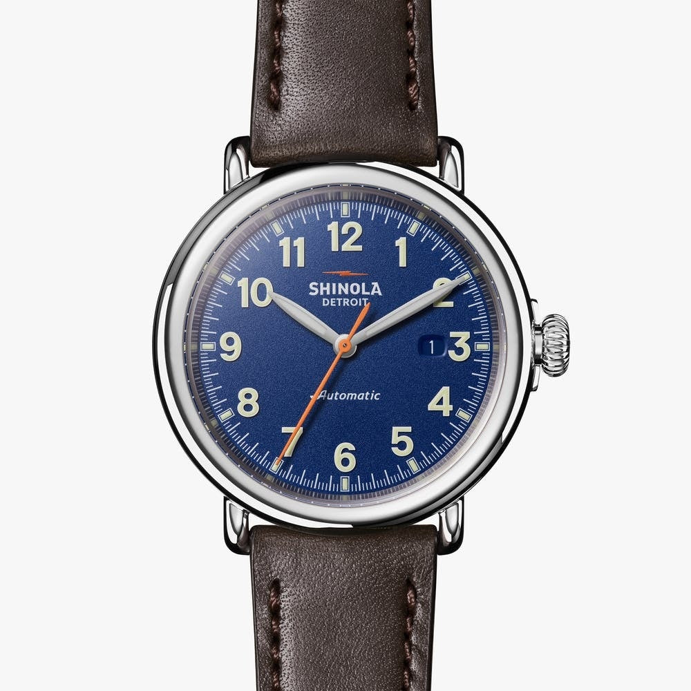 Shinola Runwell 45MM Automatic, Midnight Blue Dial, Brown Leather Strap