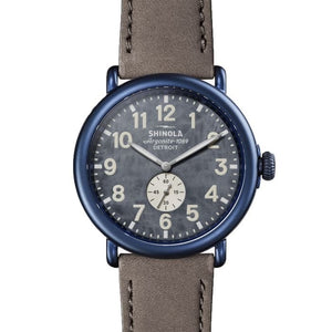 Shinola Runwell 47MM, Blue Dial and Case, Brown Strap