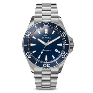 Shinola Lake Michigan Monster Automatic 43MM, Blue Dial, Polished and Brushed Steel Bracelet