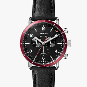 Shinola Canfield Sport 45MM, Black Chronograph Dial, Polished Stainless Steel Case, Black Leather Strap