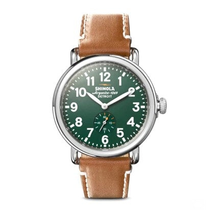Shinola 41mm Runwell with Sub Second Hand, Green Dial, British Tan Leather Strap