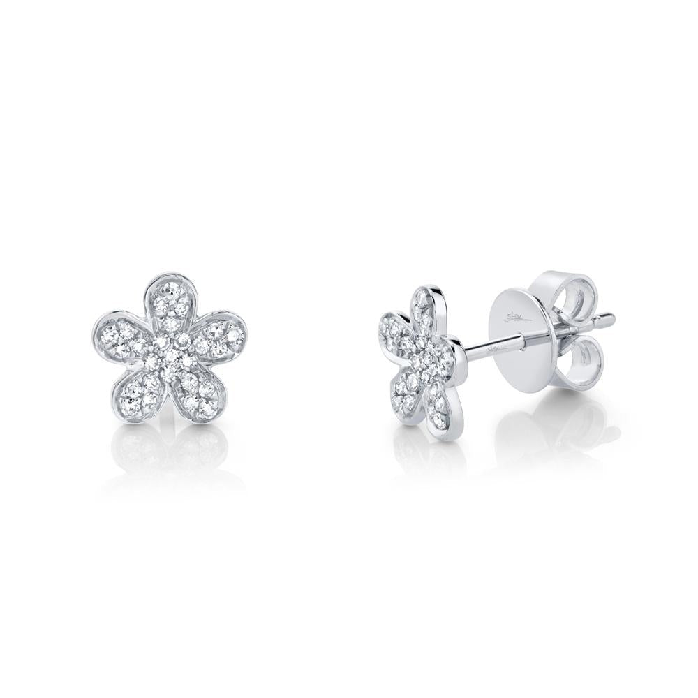 14k White Gold 0.16ct Diamond Flower Earring with 52 Diamonds