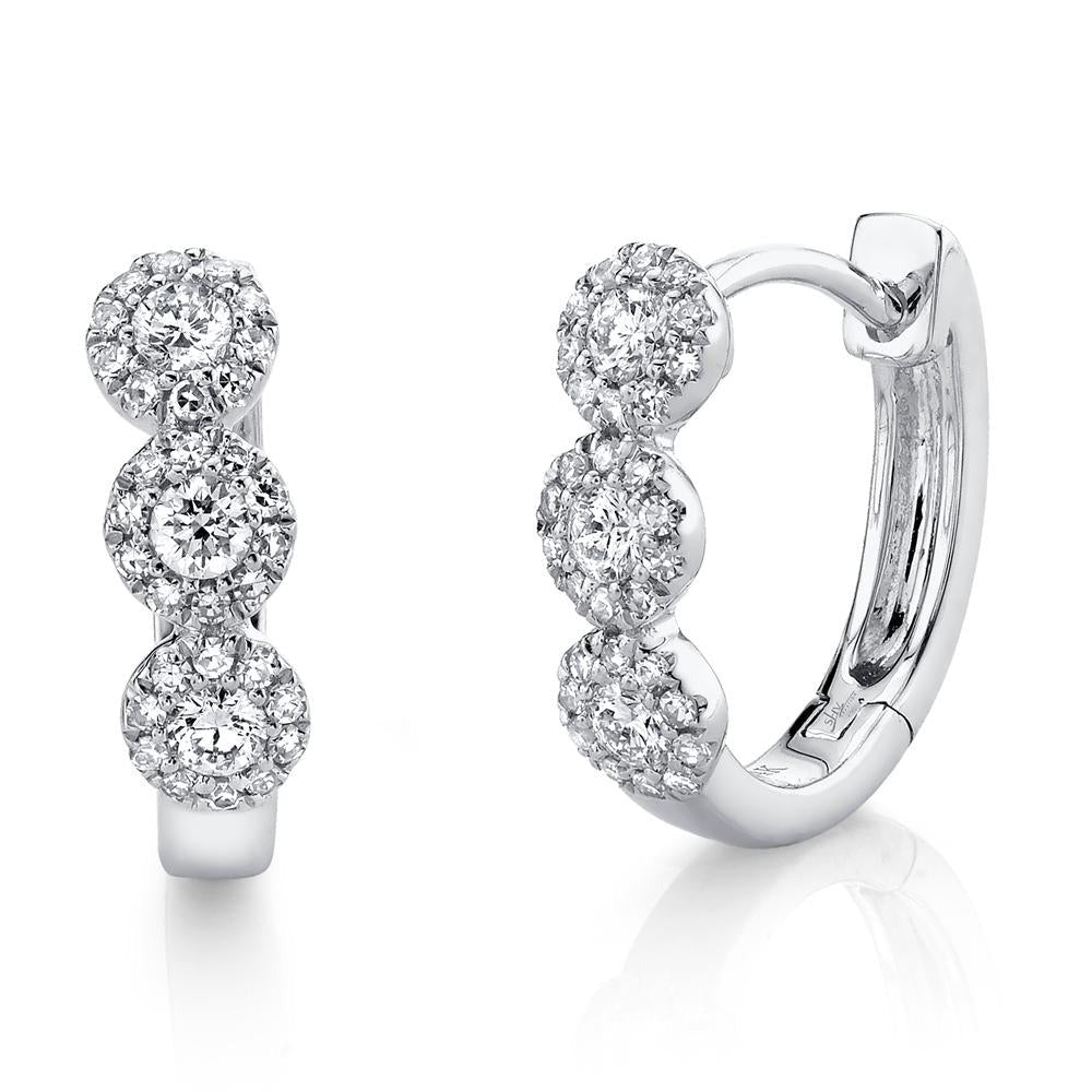 14k White Gold 13 mm, 0.37Ct Diamond Huggie Earring