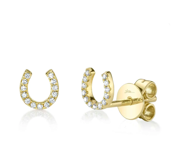 14k Yellow Gold 0.06Ct Diamond Horseshoe Earring