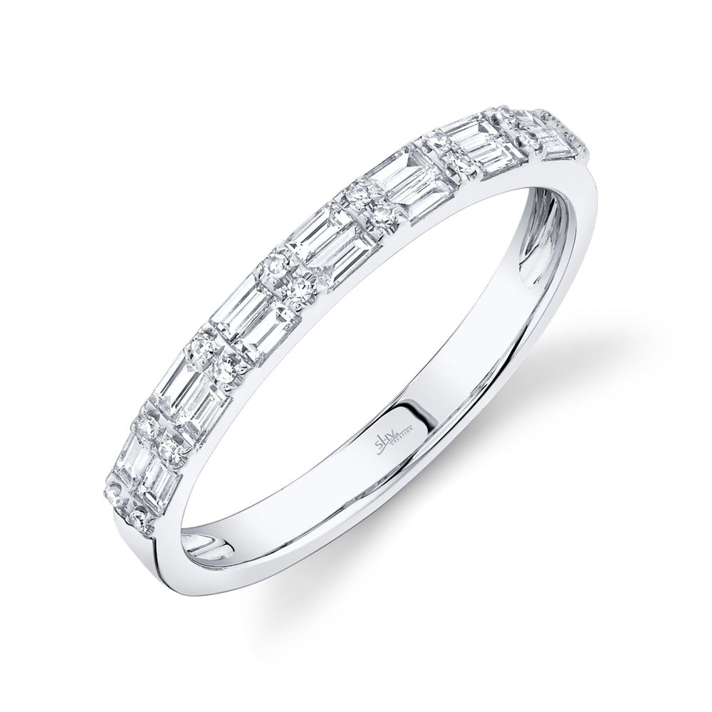 14k White Gold 0.35Ct Baguette and Round Diamond Double Row Band