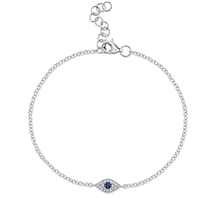 14k White Gold 0.06Ct Sapphire, 0.04Ct Diamond Eye Bracelet