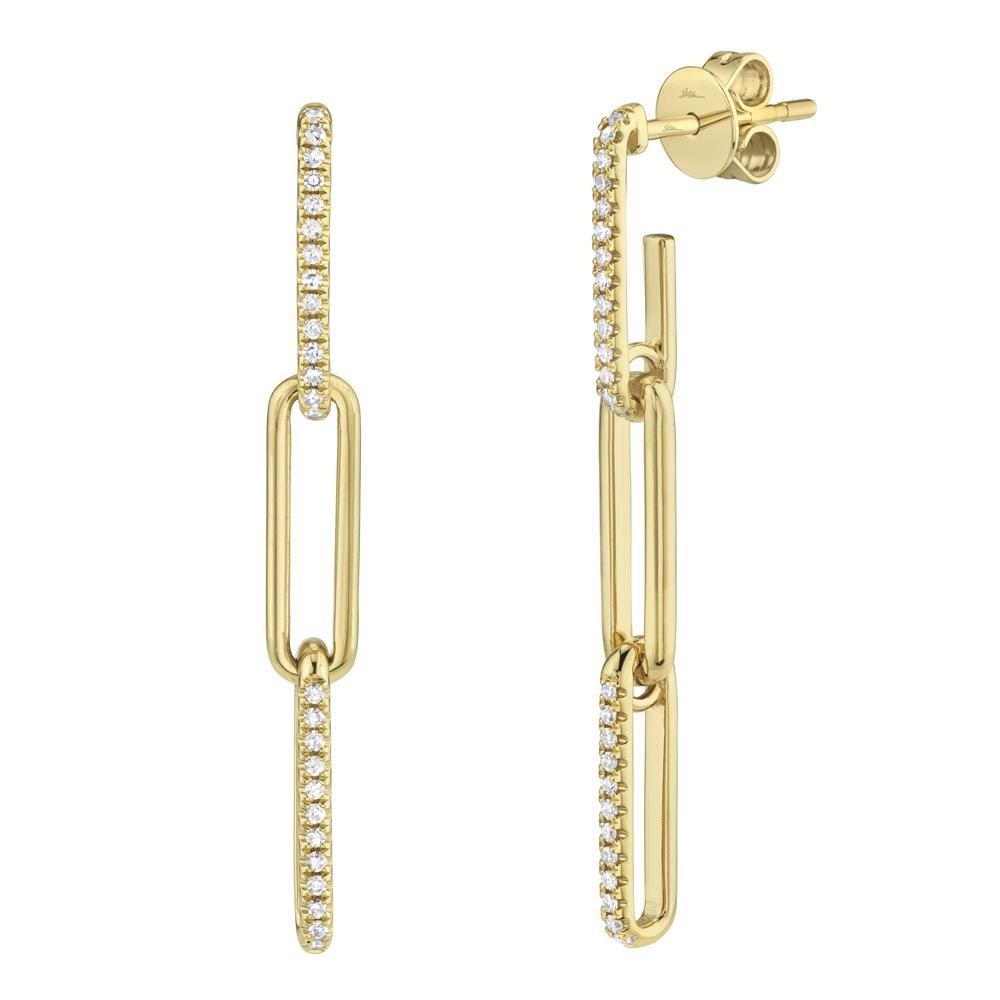 14kt Yellow Gold 0.17Ct Dangling Paperclip Earring with 52 Diamonds