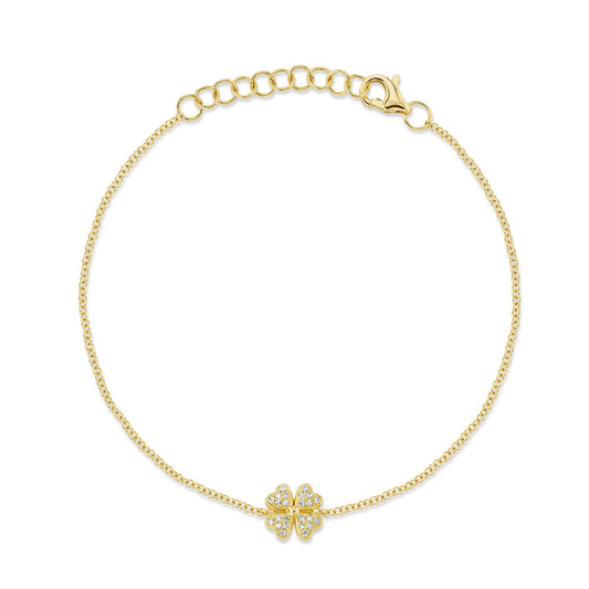 14k Yellow Gold 0.05Ct Diamond Clover Bracelet