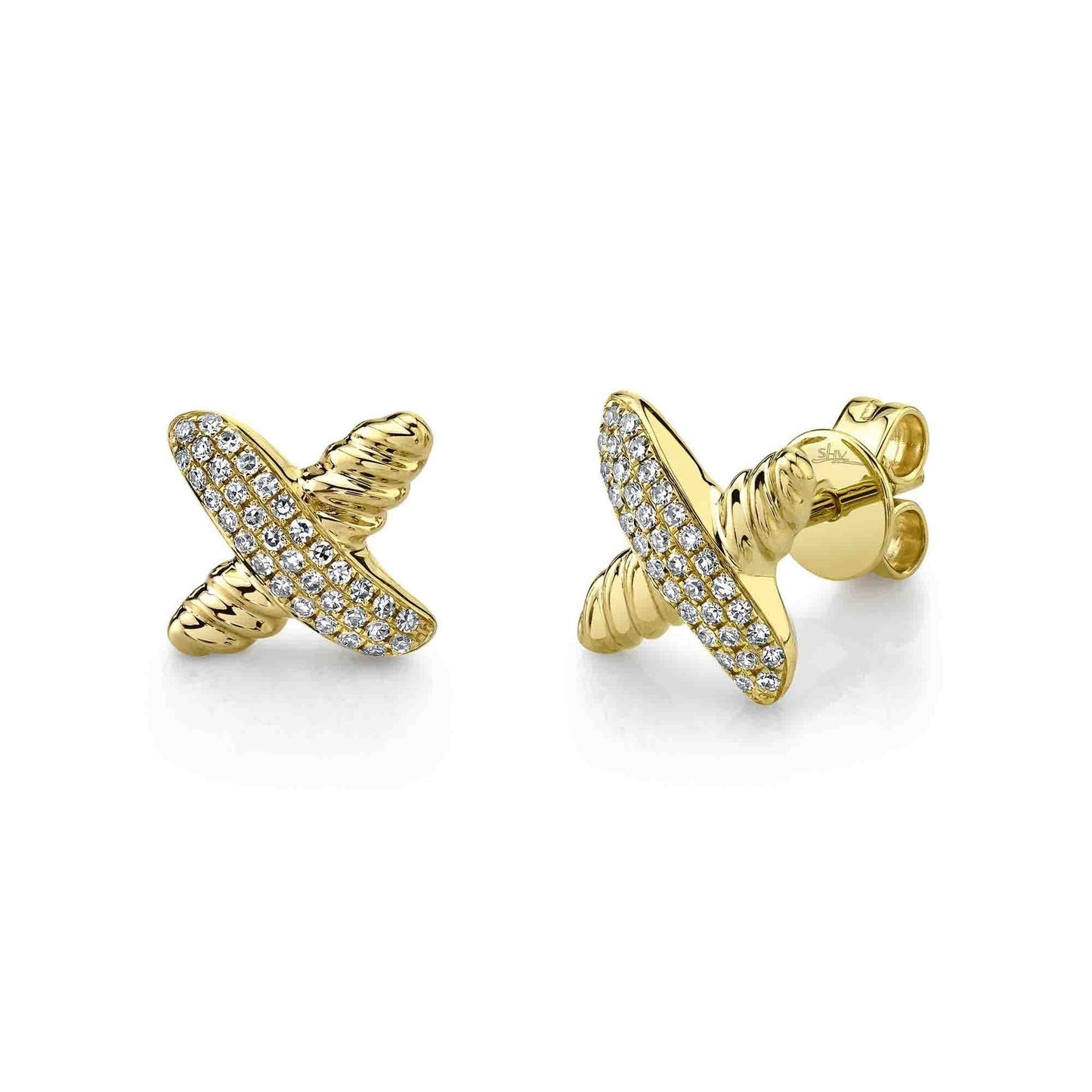 14k Yellow Gold 0.15Ct Diamond X Earring with 68 Diamonds