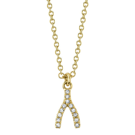 14k Yellow Gold 0.03Ct Diamond Wishbone Necklace