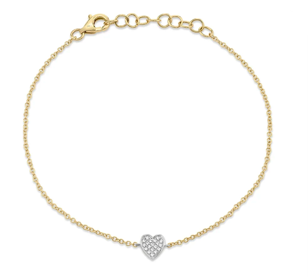 14k Two Tone 0.04Ct Pave Diamond Heart Bracelet