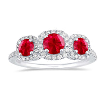 Load image into Gallery viewer, 18K White Gold 1.16Ct total weight (3) Ruby, 0.32Ct total weight (58) Diamond Ring
