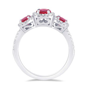 18K White Gold 1.16Ct total weight (3) Ruby, 0.32Ct total weight (58) Diamond Ring
