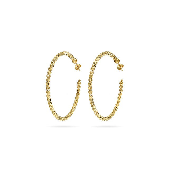 Sterling Silver Gold plated hoop, 35mm Diamond Cut Bead Earring