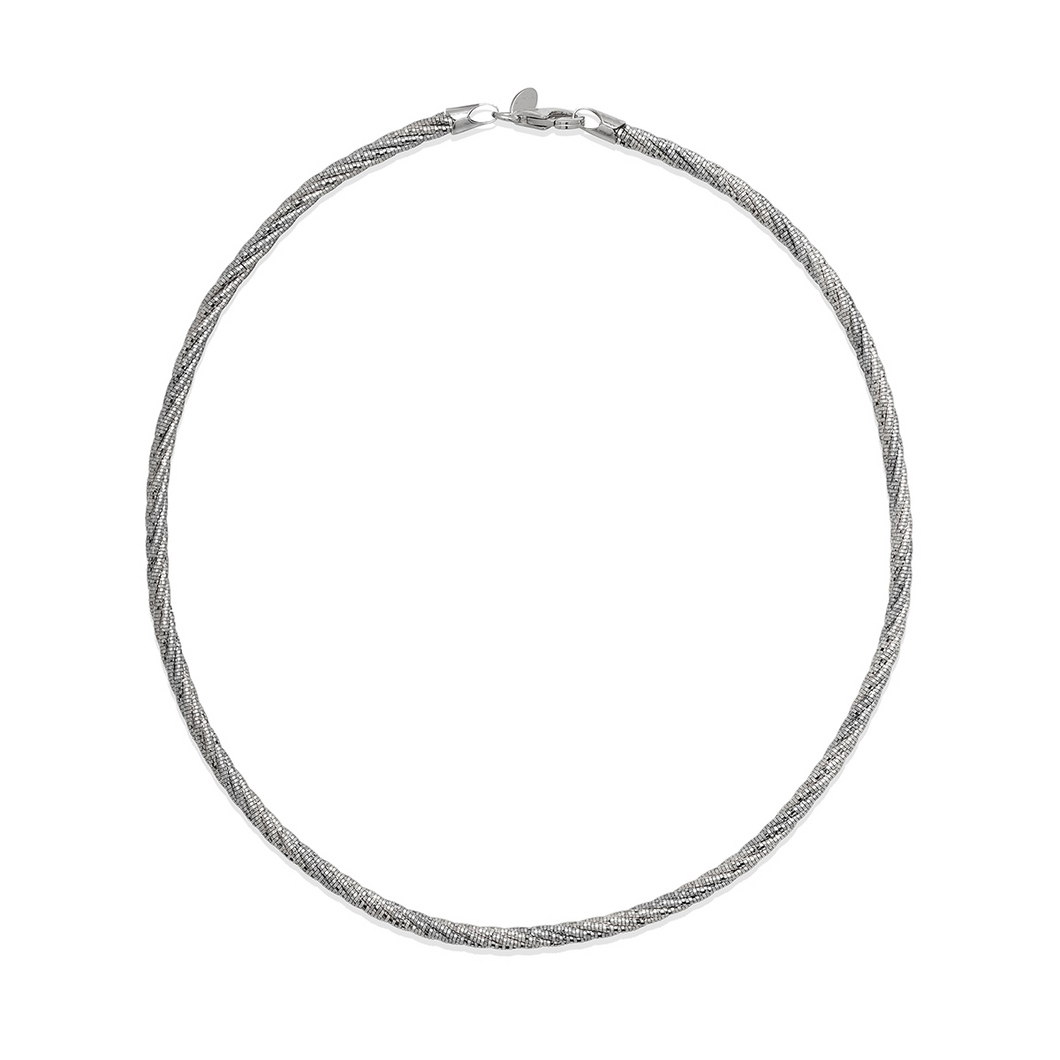 Sterling Silver Rhodium Plated Twist 18 Inch Necklace