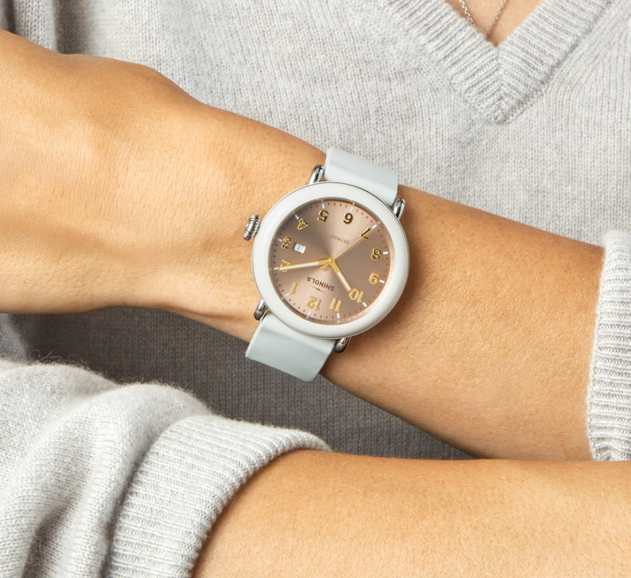 Shinola Stainless Steel Watch with Resin, 41mm Detrola, Cream Rubber Strap