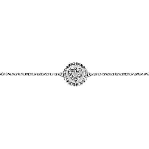 Sterling Silver 0.05Ct Diamond Bujukan Heart Bracelet