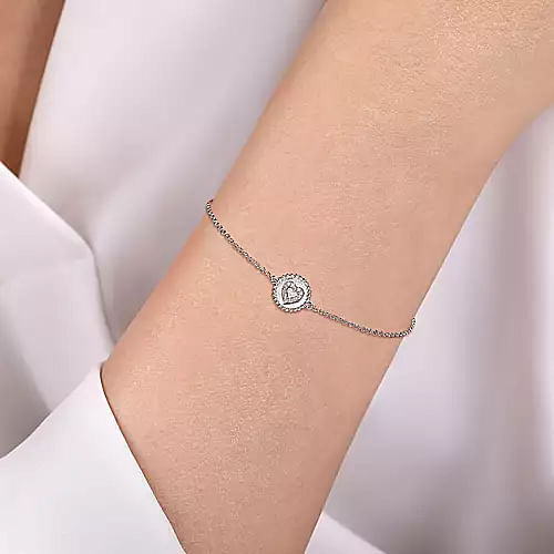 Sterling Silver 0.05Ct Diamond Bujukan Heart Bracelet