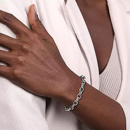 Sterling Silver Bujukan Link Chain Tennis Bracelet 7.5 Inch Long