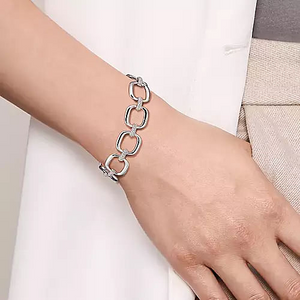 Sterling Silver Pave Bujukan And Cushion Shape Link Chain Bracelet