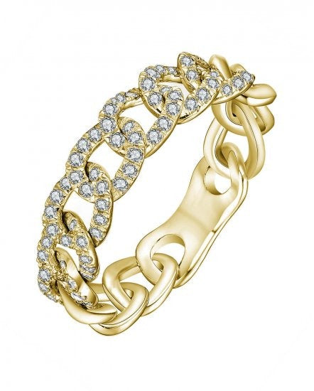 14k Yellow Gold 0.69Ct Diamond Chain Ring with 56 Diamonds