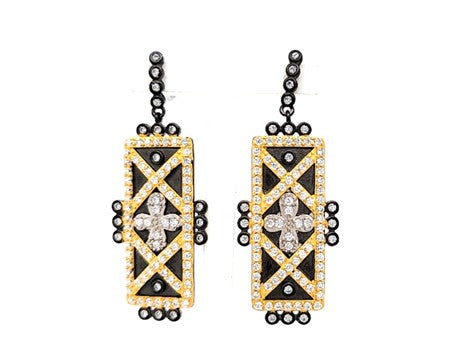 Sterling Silver 14k Gold Plated Geometric Stripe Clover Bar Earring